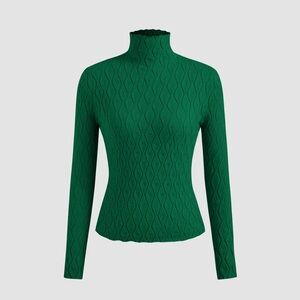 CIDER KNIT HIGH NECK SOLID GEOMETRIC TEXTURE
LONG SLEEVE TOP emerald green
